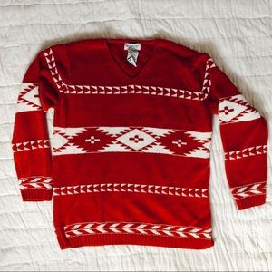 SOLD Womans Small (4/6)  Vintage White Stag Aztec Christmas Sweater - White  Red